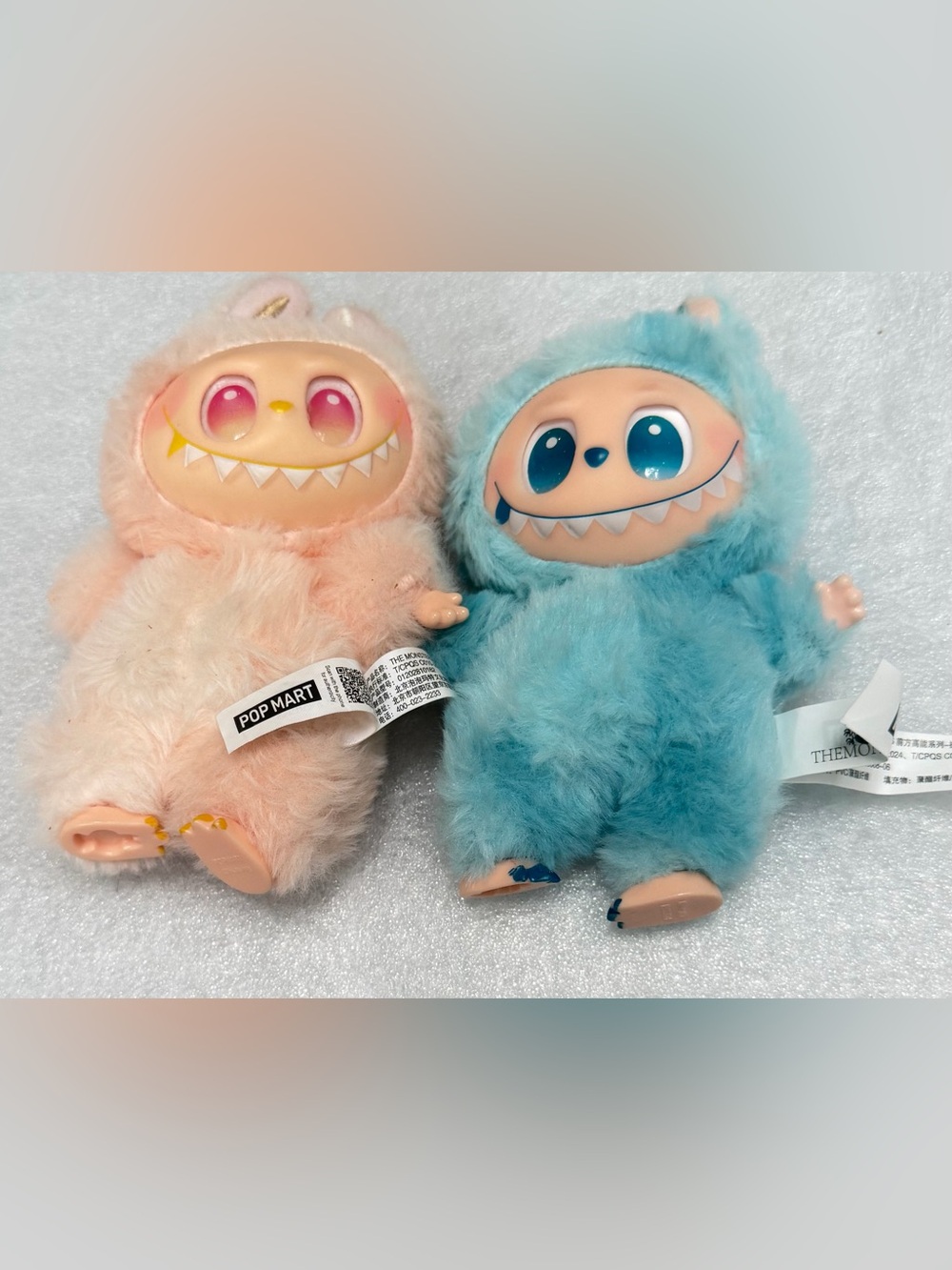 Plush Monster LABUBU Toy - Peach and Blue Furry Collectible Dolls
